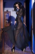 Long nightgown, see-through mesh, lace overlay, long sleeves